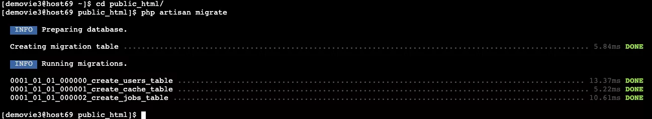 Import database bằng Artisan migrate 