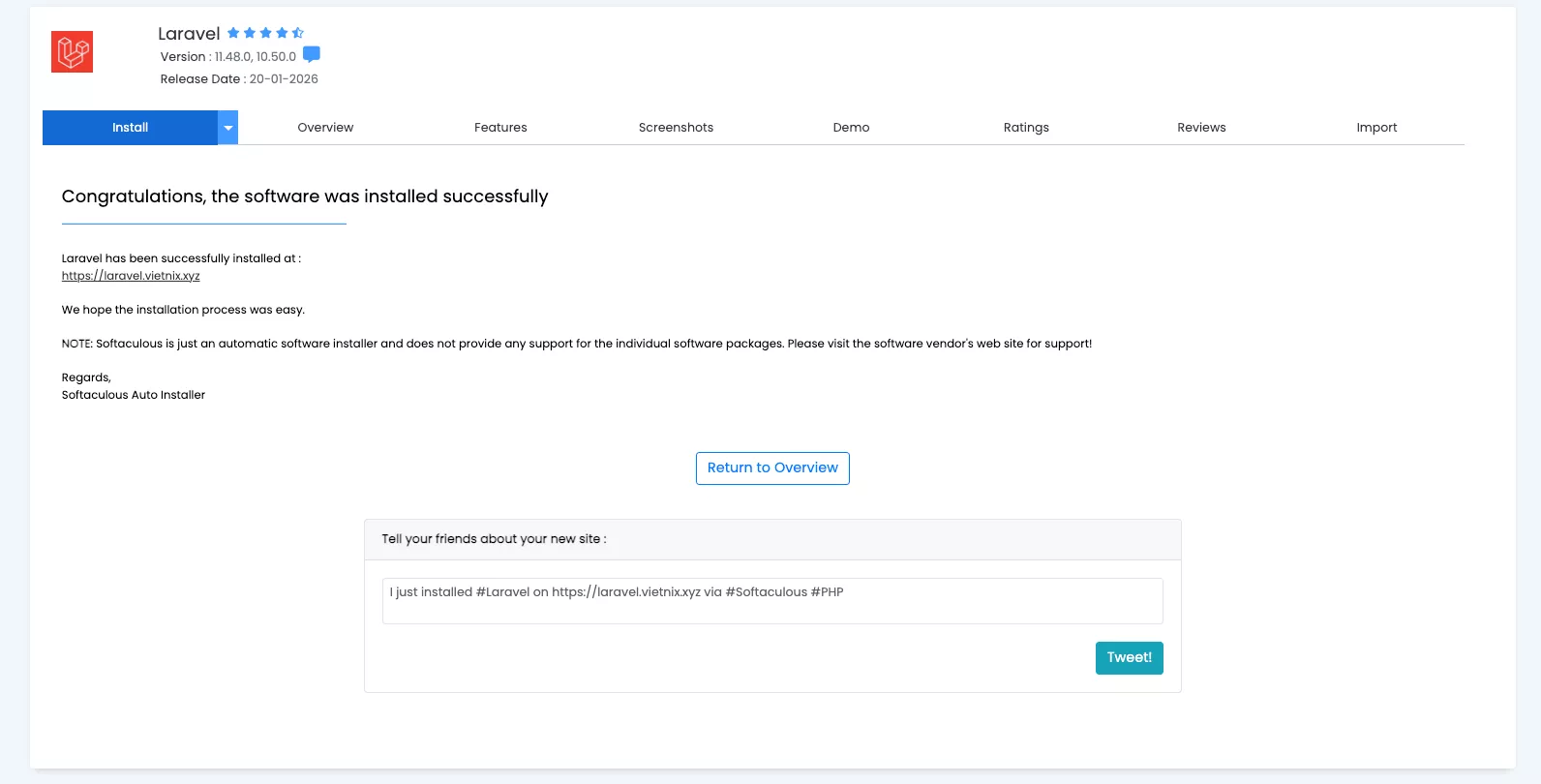Cài đặt Laravel trên cPanel thành công