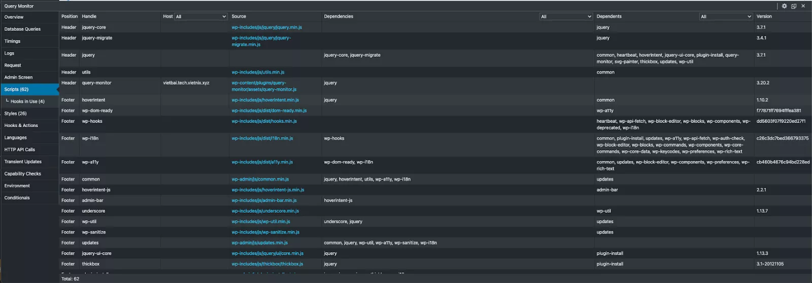 Kiểm tra tab Scripts