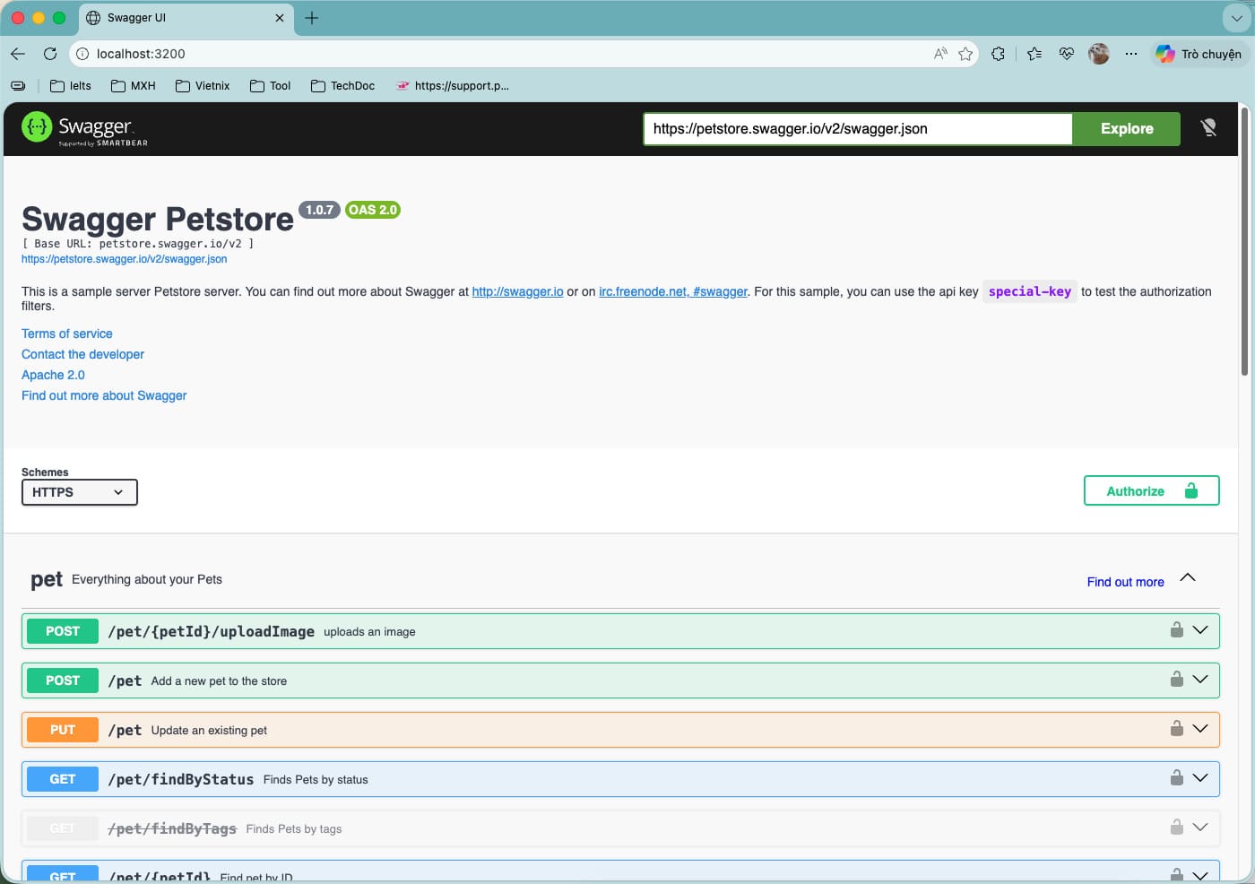 Swagger UI tải và hiển thị tài liệu