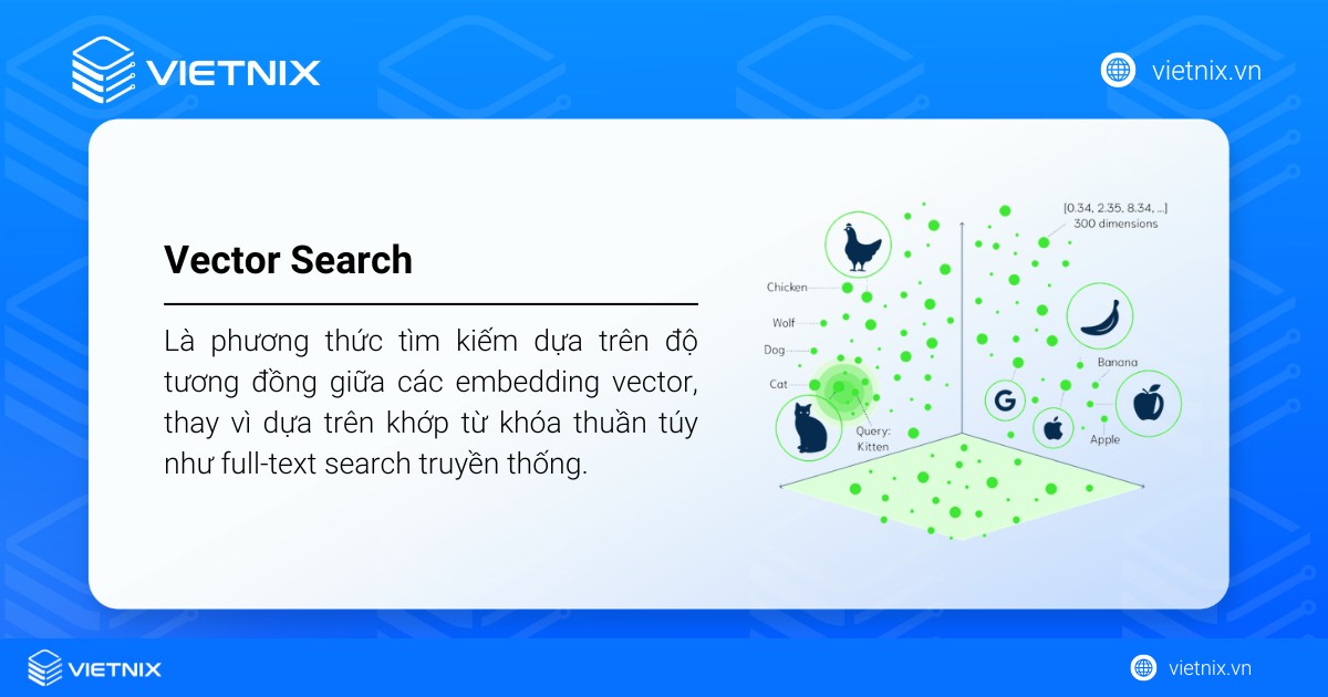 Vector Search là phương thức tìm kiếm dựa trên độ tương đồng giữa các embedding vector