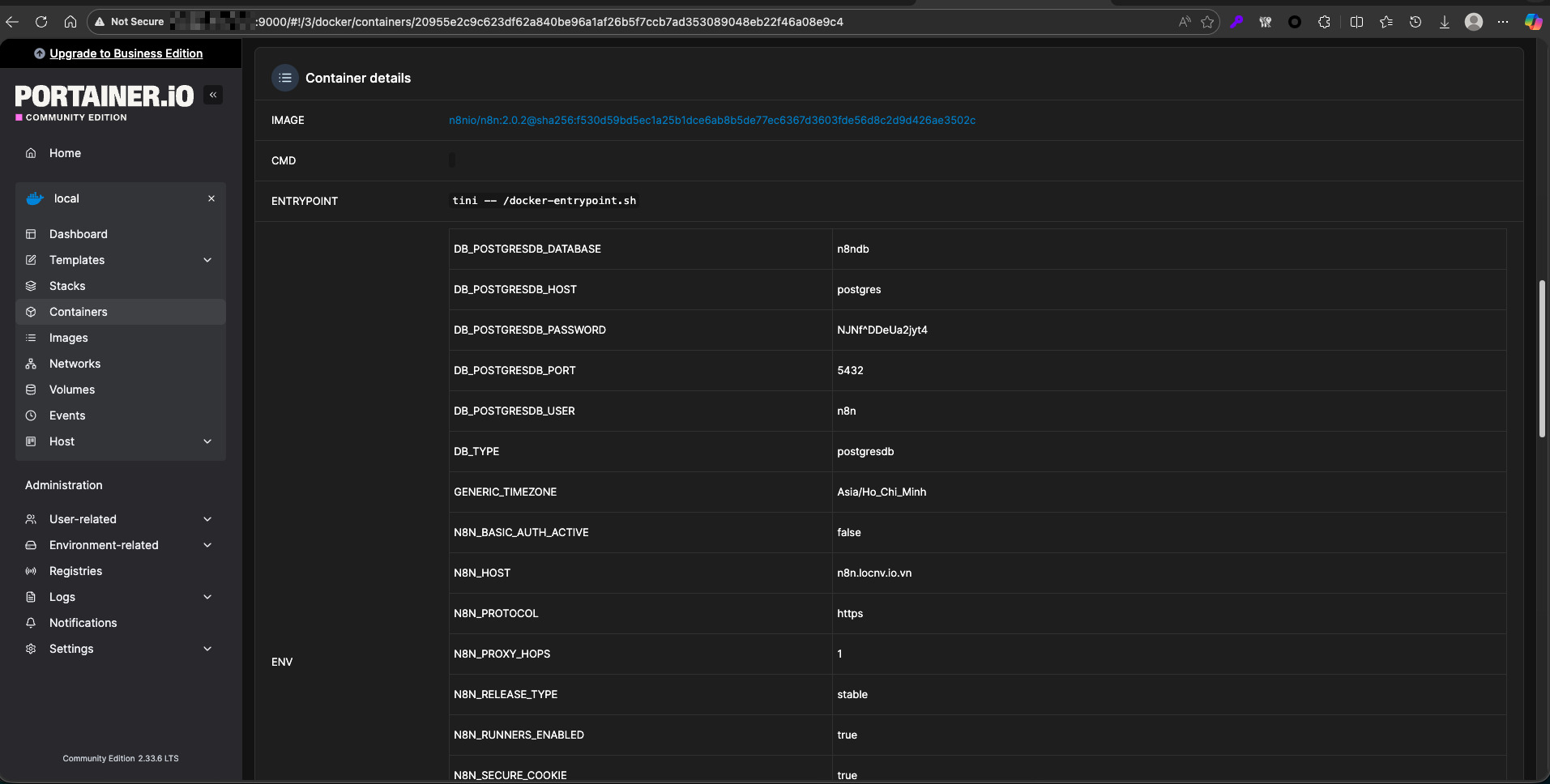 Xem chi tiết cấu hình ở phần Container details