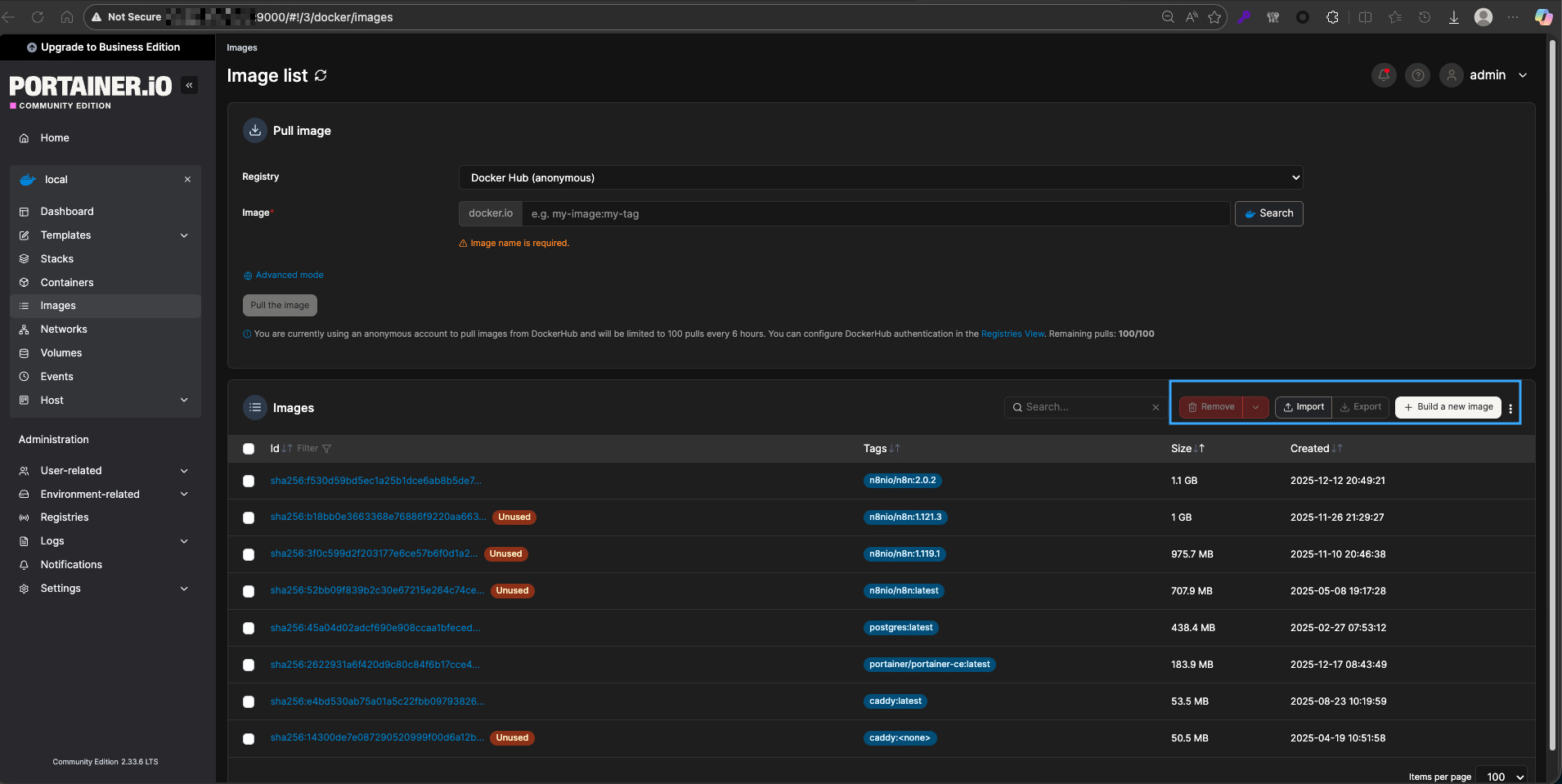 Xóa bớt image không dùng bằng cách tick chọn và nhấn Remove