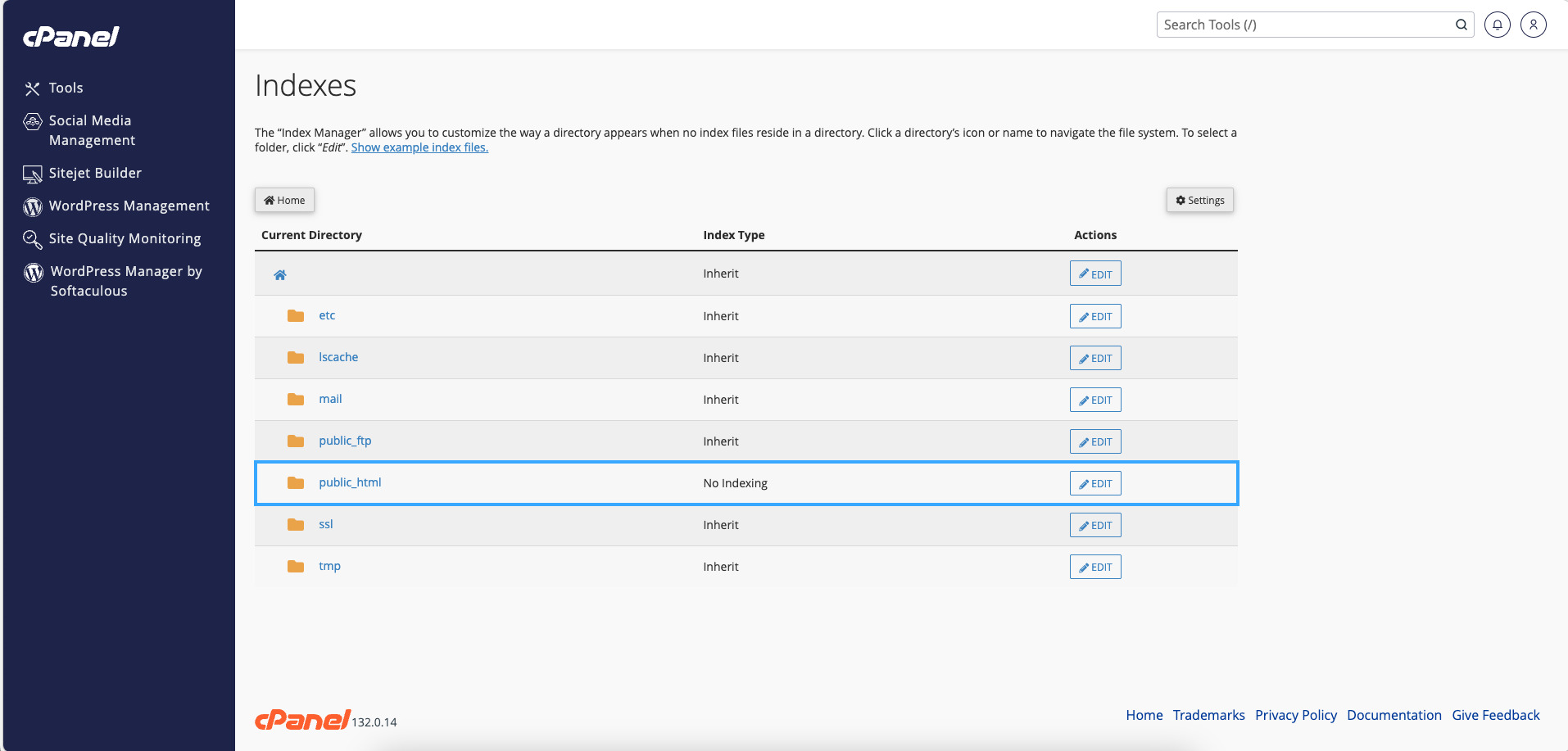 Thư mục chuyển sang No Indexing